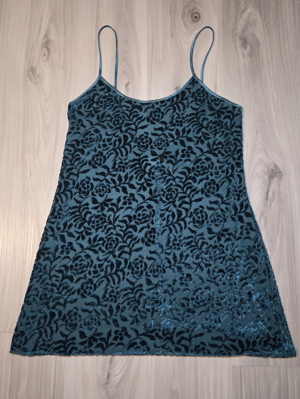 ​Vintage 90s Y2K California Dynasty Teal Burnout Velvet Rose Cami Tank Medium